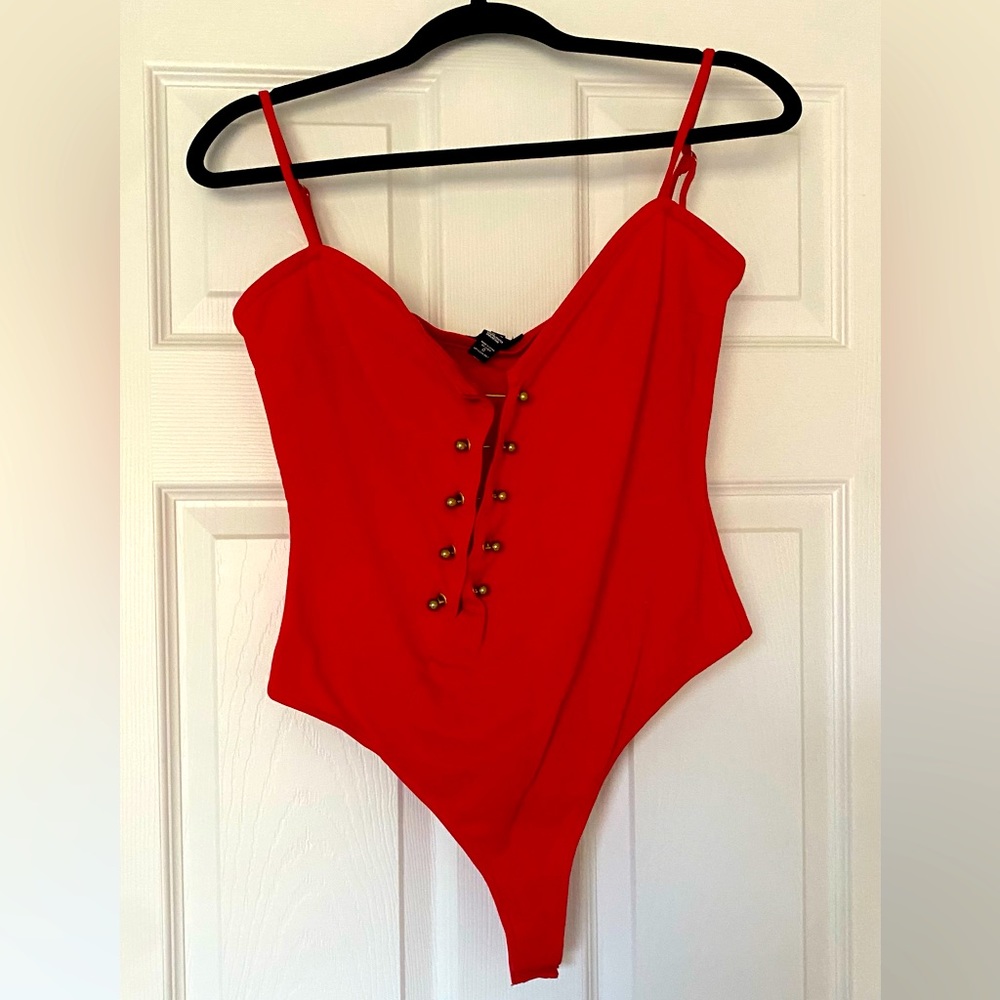H:ours NWOT Red Grommet Bodysuit